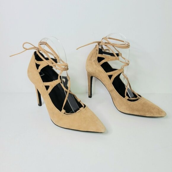 Jeffrey Campbell Camel Tan Brielle Tan Suede Lace-Up Heels - Picture 3 of 12